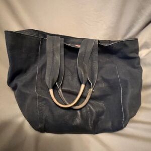 Navy leather tote